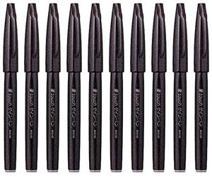 Pentel Fude Touch Brush Sign Pen (SES15C-A),Black Ink, Felt Pen Like Brush Stroke, Value Set of 10 with Ecology Sticky Notes