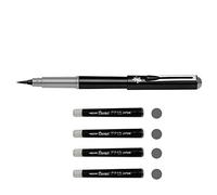 Pentel GFKPN Pocket Brush stylo pinceau encre à pigments pour calligraphie, croquis, dessins Gris + 4 cartouches