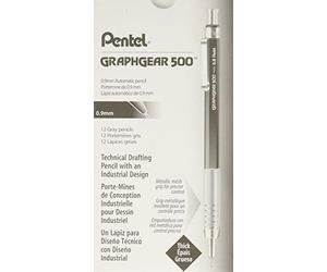 Pentel Graphgear 500 Lot de 12 Porte-mines 0,9 mm avec Canon fixe 4 mm Gris