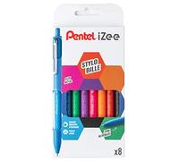 Pentel iZee BX470/8 Pochette de 8 stylos à bille rétractables avec clip en métal Pointe large 1 mm
