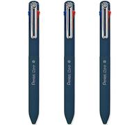 Pentel iZee Lot de 3 stylos à bille 4 couleurs - Corps bleu foncé - Multi encre - Encre noire, bleue, rouge et verte