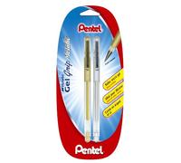 Pentel K118 Lot de 2 Stylos à bille roulante à encre gel métallisée Pointe moyenne Or et Argent