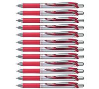 Pentel Lot de 12 BL77 EnerGel Roller gel rétractable séchage rapide pointe 0,7 mm Rouge
