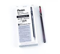 Pentel Lot de 12 K110 Hybrid Dual Metallic Roller gel métallisé effet 2 couleurs Noir/Rouge Métallique