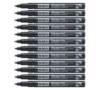 Pentel Lot De 12 Marqueurs Permanent N50s Corps Aluminium Pointe Ogive Fine Noir