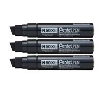 Pentel Lot De 3 Marqueurs Permanent N50xl Corps Aluminium Pointe Biseautée 17 Mm Noir