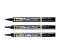 Pentel Lot De 3 Marqueurs Permanent N860, Noir, Pointe Biseautée