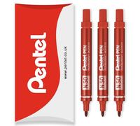 Pentel Lot de 3 marqueurs permanents fins N50 - Pointe ogive de 4,3 mm - Utilisation multi-surfaces - Pour carton, métal, bois, plastique et verre - Dans un emballage d'oreiller - Rouge