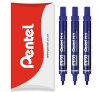 Pentel Lot de 3 marqueurs permanents fins N50 - Pointe ogive de 4,3 mm - Utilisation multi-surfaces - Pour carton, métal, bois, plastique et verre - Dans un emballage d'oreiller - Bleu