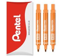 Pentel Lot de 3 marqueurs permanents fins N50 - Pointe ogive de 4,3 mm - Utilisation multi-surfaces - Pour carton, métal, bois, plastique et verre - Dans un emballage d'oreiller - Orange