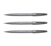 PENTEL Lot de 3 Stylos feutre Brush Sign Pen SES15 pointe pinceau flexible gris