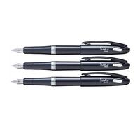 Pentel Lot De 3 Stylos Plume Tradio Corps Vernis Noir Encre Bleue