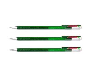 PENTEL Lot de 3 Stylos roller gel Hybrid Dual Metallic Glitter Vert/Rouge Métal