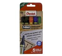 Pentel Lot de 5 Marqueurs permanents N860 Pointe biseautée Assortis