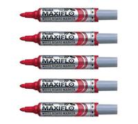 Pentel Lot De 5 Marqueurs Tableau Blanc Maxiflo Mwl5m Rouge