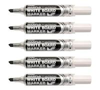 PENTEL Lot de 5 Marqueurs Tableau Blanc MAXIFLO MWL6 Pointe Biseautée Large Noir