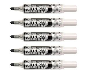 PENTEL Lot de 5 Marqueurs Tableau Blanc MAXIFLO MWL6 Pointe Biseautée Large Noir