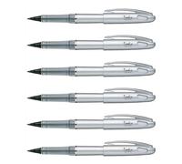 Pentel Lot De 6 Feutres Plume Tradio Trj74 Corps Gris Alu Encre Noire