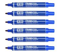Pentel Lot De 6 Marqueurs Permanent N50 Corps Aluminium Pointe Ogive 2 Mm Bleu