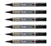 Pentel Lot De 6 Marqueurs Permanent N850 Pointe Ogive 1,5mm Noir