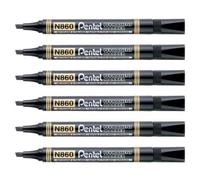 Pentel Lot De 6 Marqueurs Permanent N860, Noir, Pointe Biseautée