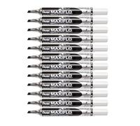 Pentel Maxiflo Lot de 12 Marqueur Pointe fine biseautée Effaçable à l'aide d'un chiffon sec Noir