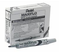 Pentel - Maxiflo - Marqueur Effaçable À Sec Tableau Blanc - Pointe Ogive - Moyenne - Encre Liquide Base Alcool Noire - Lot De 12