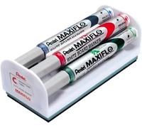 Pentel Maxiflo Marqueur Pour Tableau Blanc - Pointe Fine - Noir, Bleu, Rouge, Vert - Jeu De Gommes Magnétiques