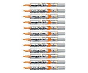 Pentel Maxiflo MWL5S Lot de 12 Marqueurs effaçables à sec pour tableaux blancs Pointe conique moyenne Encre liquide Jaune
