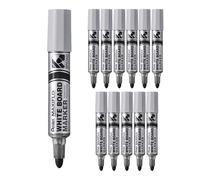 Pentel Maxiflo MWL5W-AX, Marqueur tableaux blancs pointe conique ultra-large, Noir, Lot de 12