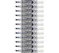 Pentel Maxiflo MWL6-AO Lot de 12 Marqueurs effaçables à sec pour tableaux blancs Pointe biseautée large Encre liquide Noir