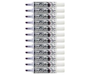 Pentel Maxiflo - MWL6 -V Lot de 12 Marqueurs effaçables à sec pour tableau blanc Pointe biseautée large- encre liquide Violette