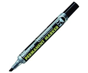 Pentel Maxiflo NLF60-AO Marqueurs permanents avec bouton poussoir réencreur, Pointe biseautée moyenne, Noir, Lot de 12