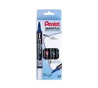 Pentel Maxiflo Pochette 4 Marqueurs tableau blanc Pointe biseautée moyenne Assortis Noir/Bleu/Rouge/Vert MWL6S/4