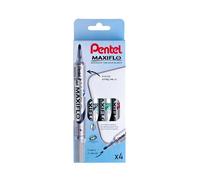 Pentel Marqueurs tableau blanc Maxiflo Pochette 4 – pointe conique moyenne, noir/bleu/vert/rouge