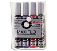 Pentel Maxiflo Pochette 4 Marqueurs tableau blanc Pointe ogive large Encre Noir, Bleu, Vert, Rouge MWL5M/4