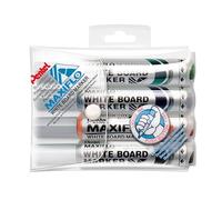 Pentel Maxiflo Pochette 4 Marqueurs tableau blanc Pointe ogive large Encre Noir, Bleu, Vert, Rouge MWL5M/4