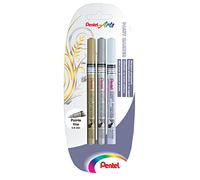 Pentel MSP10x3 XZW Lot de 3 Marqueurs permanents Pointe fine Or/Argent/Blanc