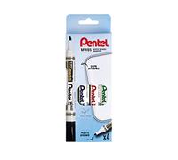 Pentel Marqueurs effaçables MW85/4 – Pochette de 4, pointe conique moyenne Noir/Rouge/Bleu/Vert