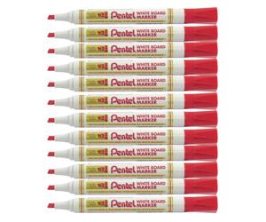 Pentel MW86-B Lot de 12 Marqueurs effaçables pour tableau Blanc pointe biseautée moyenne encre Rouge