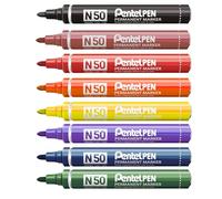 Pentel N50 Lot de 8 marqueurs permanents à pointe ronde - 1 de chaque couleur