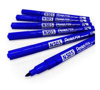 Pentel N50S Fin Marqueur Permanent - 3.18mm Balle Pointe - Pack De 6 - Bleu