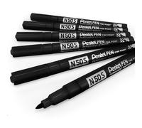 Pentel N50S Fin Marqueur Permanent - 3.18mm Balle Pointe - Pack De 6 - Noir
