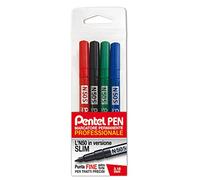 Pentel N50S marqueur permanent slim bout fin poche 4 couleurs (noir, rouge, bleu, vert)