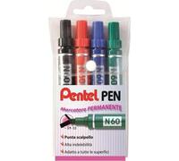 Pentel N60 Marker 4 pièce(s) burin noir, bleu, vert, rouge