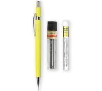 Pentel P205-97C Porte-mine automatique - Gamme fluorescente - Simple + 12 mines HB Hi-Polymer 0,5 mm + 4 recharges de gomme Z2-1N (jaune fluo)