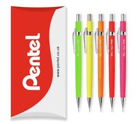Pentel P205-FX Lot de 5 porte-mines automatiques fluorescents HB 0,5 mm dans un emballage oreiller Vert Jaune Orange Rouge Rose