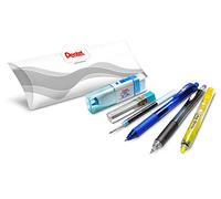 Pentel Pack Rentrée étudiants 6 pièces : 1x roller gel rétractable bleu, 1x recharge bleu, 1x surligneur rétractable jaune, 1x porte-mines, 1x étui de 12 mines HB, 1x duo gomme-ruban correcteur