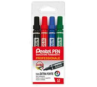 Pentel Pen N50 Marqueur permanent Pointe conique Poche 4 pièces Couleurs assorties (noir, rouge, bleu, vert)