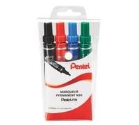 Pentel Pen N50 Pochette de 4 Marqueurs permanents pointe conique moyenne, Noir, Rouge, Bleu, Vert